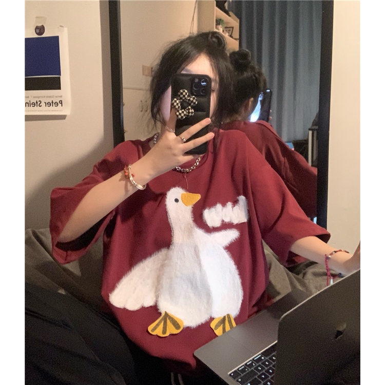 Áo Thun Tay Ngắn In Hình Ngỗng Dễ Thương Thời Trang Mùa Hè Cho Nữ