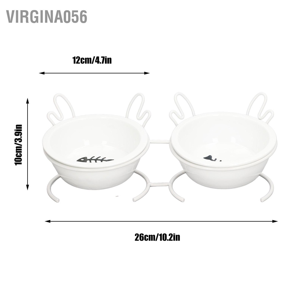 Virgina056 Vật nuôi đôi gốm chống trượt Thiết kế nghiêng có thể tháo rời khay đựng vật với giá đỡ kim loại cho chó mèo
