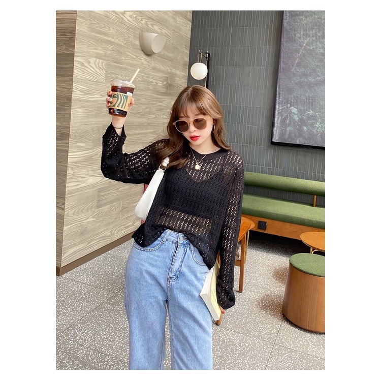 Áo Dệt Kim Tay Dài Dáng Rộng Hợp Thời Trang Cho Nữ