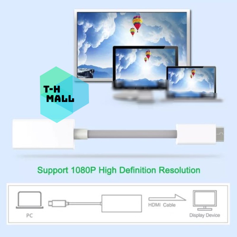 Cáp chuyển Mini Displayport to HDMI Mini DP ra sang HDMI FULLHD 1080p có thể dùng cho laptop táo Thunderbolt 2