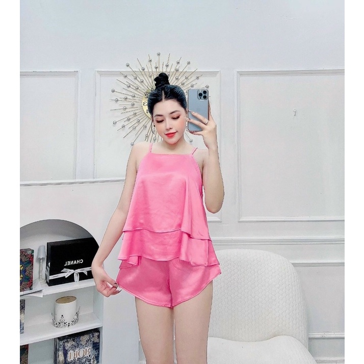 Đồ bộ ngủ 2 tầng đồ bộ mặc nhà lụa satin mềm quần có túi quần kèm ảnh thật