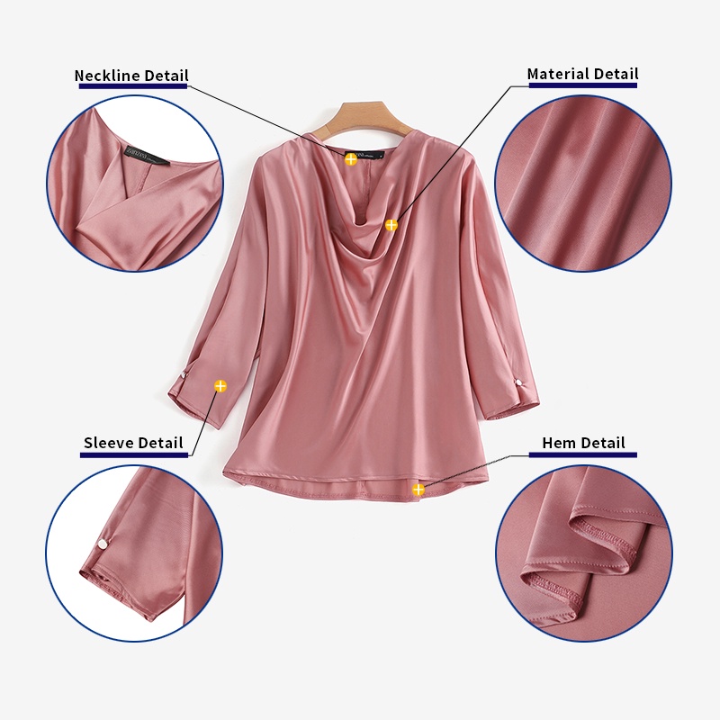 Áo kiểu ZANZEA tay lửng 3/ 4 vải satin màu trơn thời trang cho nữ