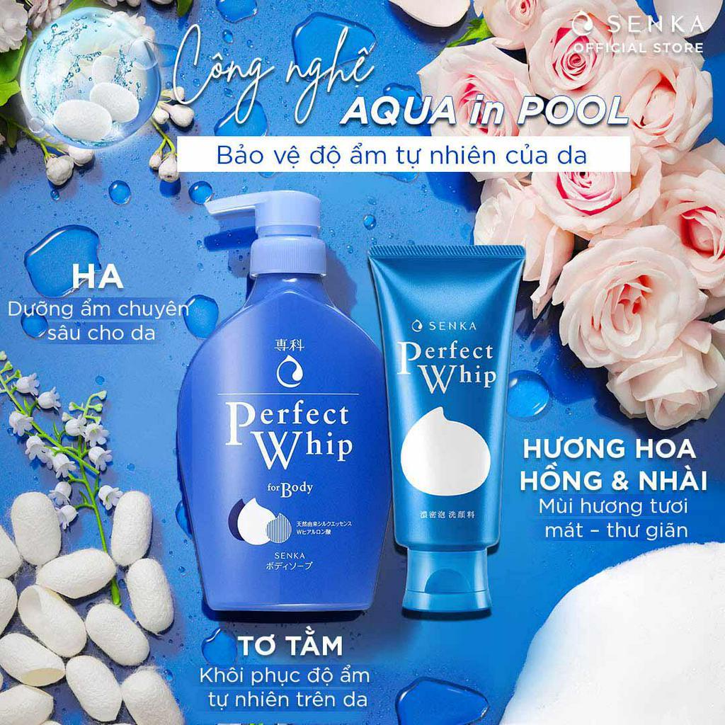 Bộ đôi Senka sữa tắm dưỡng ẩm 500ml và sửa rửa mặt tạo bọt dưỡng ẩm chiết xuất tơ tằm 120g