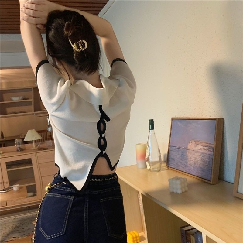 Áo polo Mỏng Tay Ngắn Màu Đen Thời Trang Mùa Hè Dành Cho Nữ