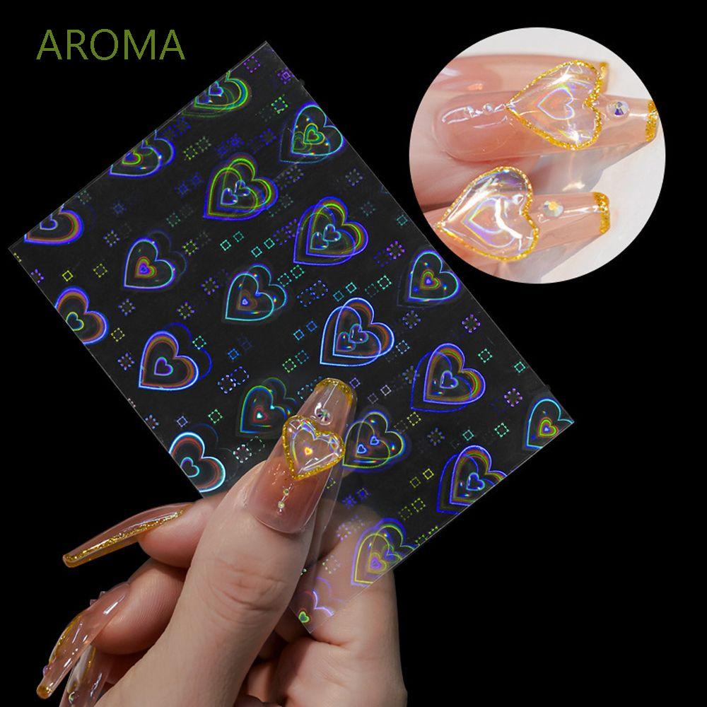 [Hàng mới về] Miếng dán trang trí móng tay họa tiết ngôi sao/ trái tim 3d màu laser độc đáo thời trang cho nữ