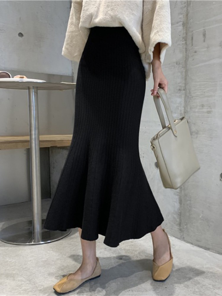 Chân váy bút chì dài 2021, chân váy dài qua gối xòe lưng cao đẹp màu đen, trắng thời trang công sở | BigBuy360 - bigbuy360.vn
