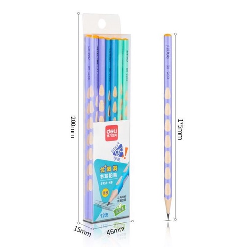 Hộp bút chì định vị 3 màu sắc không kèm đầu tẩy Deli - 12 cây/ hộp - S959 HB/2B