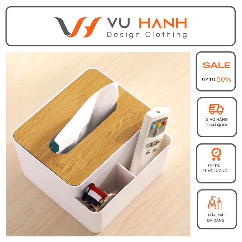 Hộp đựng giấy nhựa nắp giả vân gỗ combo 2 hộp | Shop Vũ Hạnh