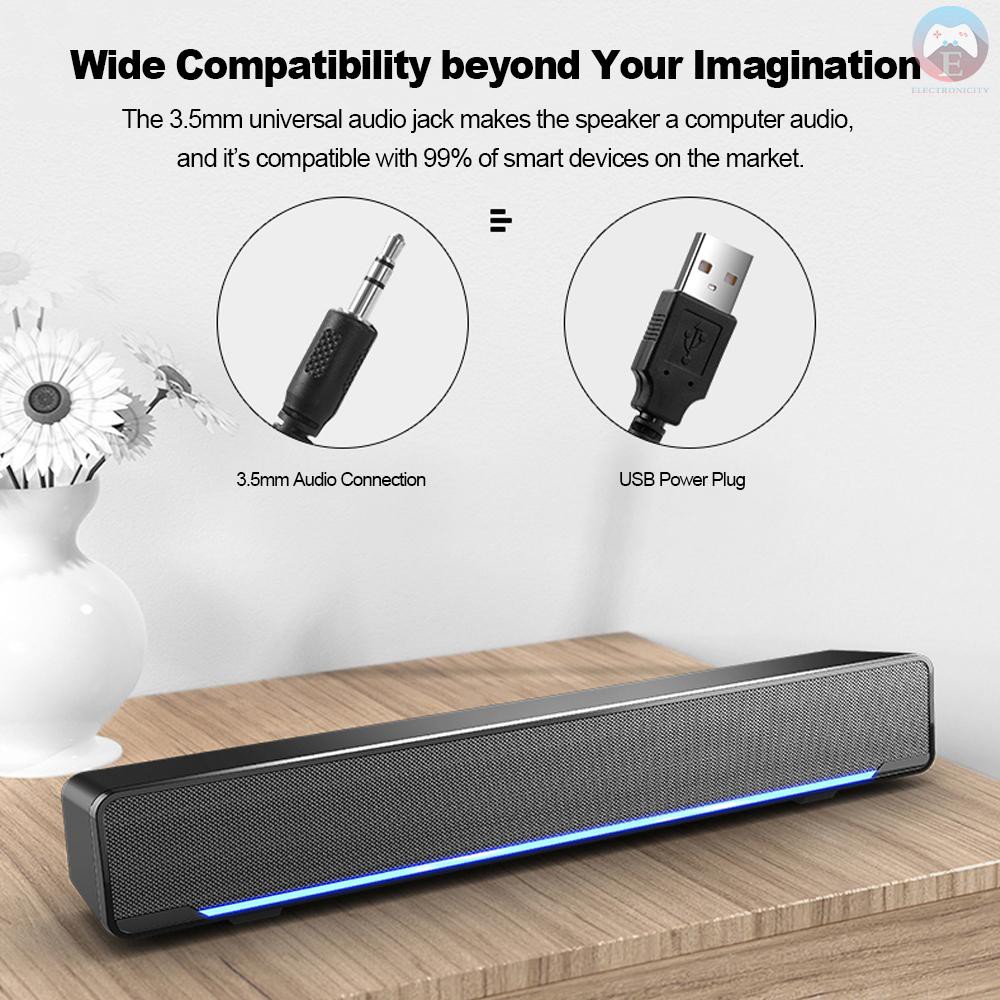 Ê SADA V-196 USB Wired Computer Speaker Bar Stereo Subwoofer Powerful Music Player Bass Surround Sound Box 3.5mm Audio I