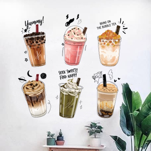 BỘ TRANH 3D Trà sữa trang trí quán - Set 5 tranh 2001