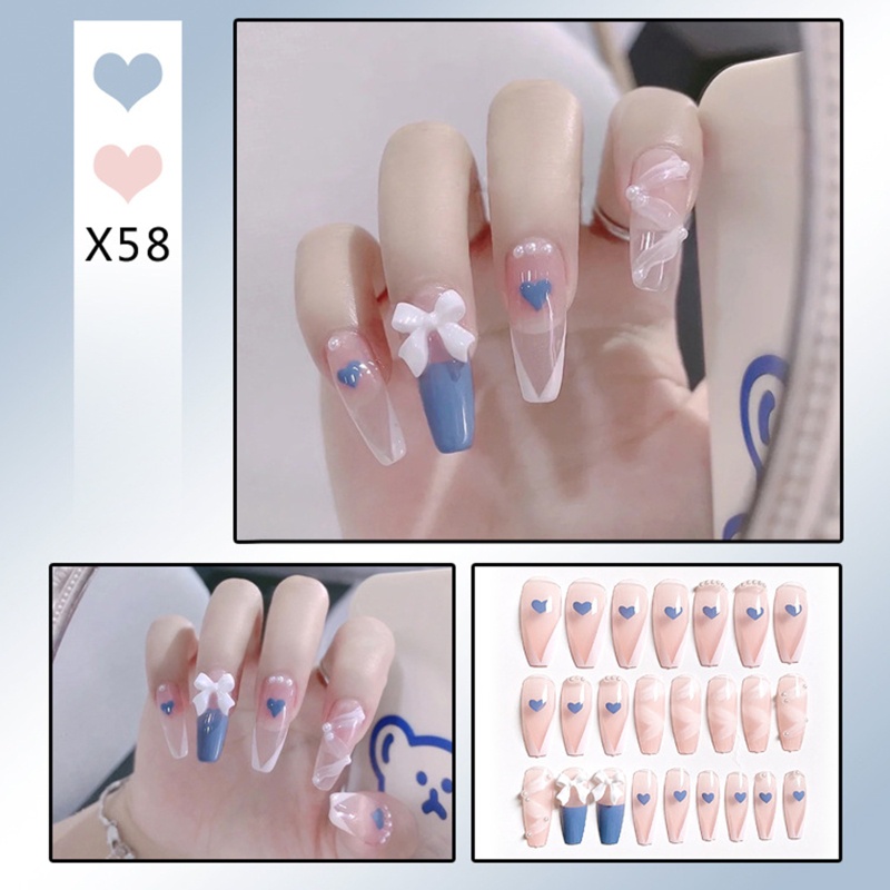 Set Móng Tay Giả Hình Vuông Màu Gradient Phong Cách Pháp