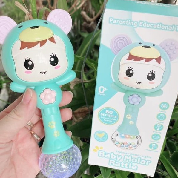 Đồ Chơi Xúc Xắc Thông Minh Giá Rẻ Cho Trẻ,Lục Lạc Đèn Nhạc BABY MOLAR RATTLE  Có Tai Gặm Nướu Cho Bé.