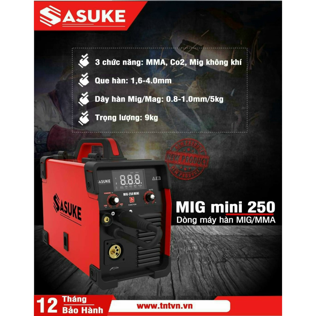 Máy hàn Mig 5 chức năng Sasuke MIG 250 mini - Không cần dùng khí - Thợ chuyên và Gia đình - TẶNG BAO TAY HÀN