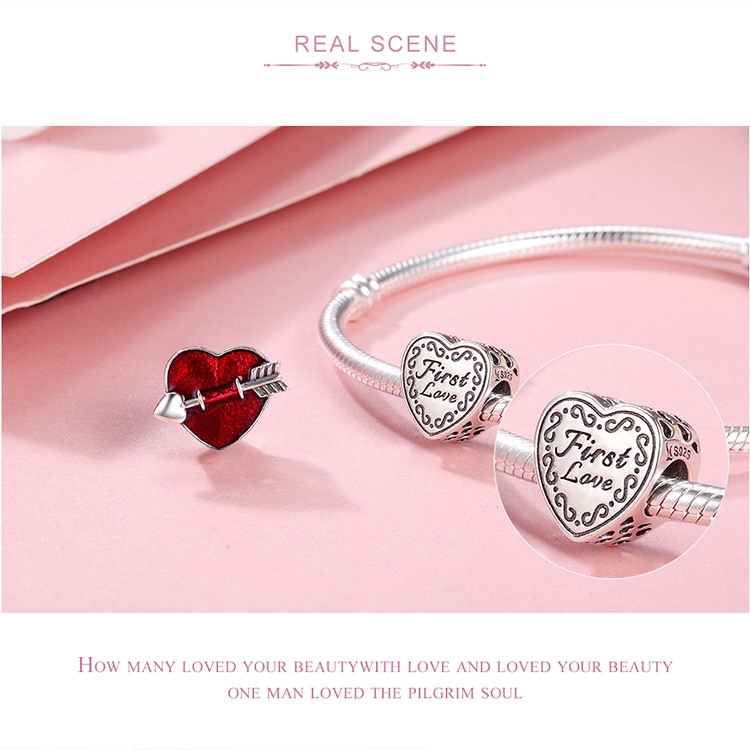 BAMOER Hạt Charm Bạc 925 Khắc Hình Trái Tim Sc480