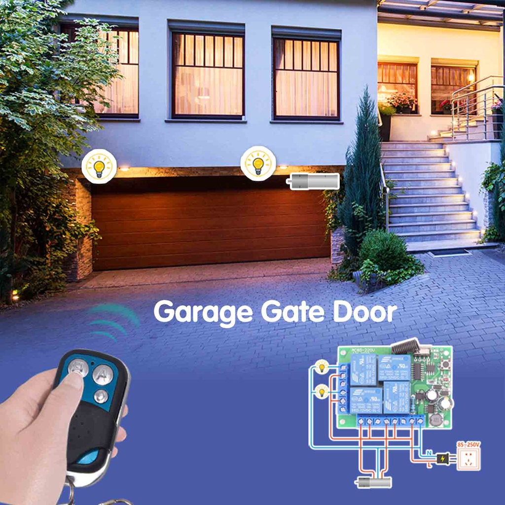Bộ điều khiển từ xa DIESE không dây RF rơ le 433Mhz AC85V ~ 250V 4 Gang thích hợp cho gara và công tắc đèn