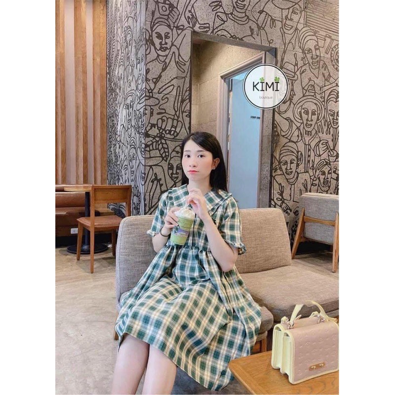 Đầm Babydoll Caro Thêu Dứa Gài Nút | BigBuy360 - bigbuy360.vn