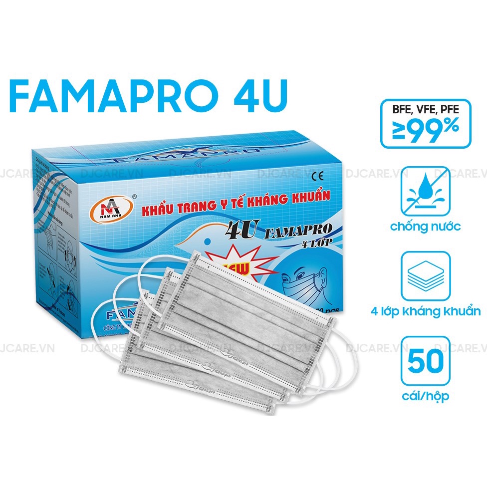 Khẩu trang y tế 4 lớp kháng khuẩn Famapro 4U ( 50 cái/ hộp )