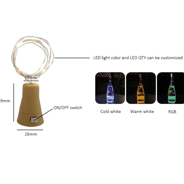 Dây Đèn LED 20 Bóng Chống Nước Sử Dụng Năng Lượng Mặt Trời Trang Trí Chai Rượu