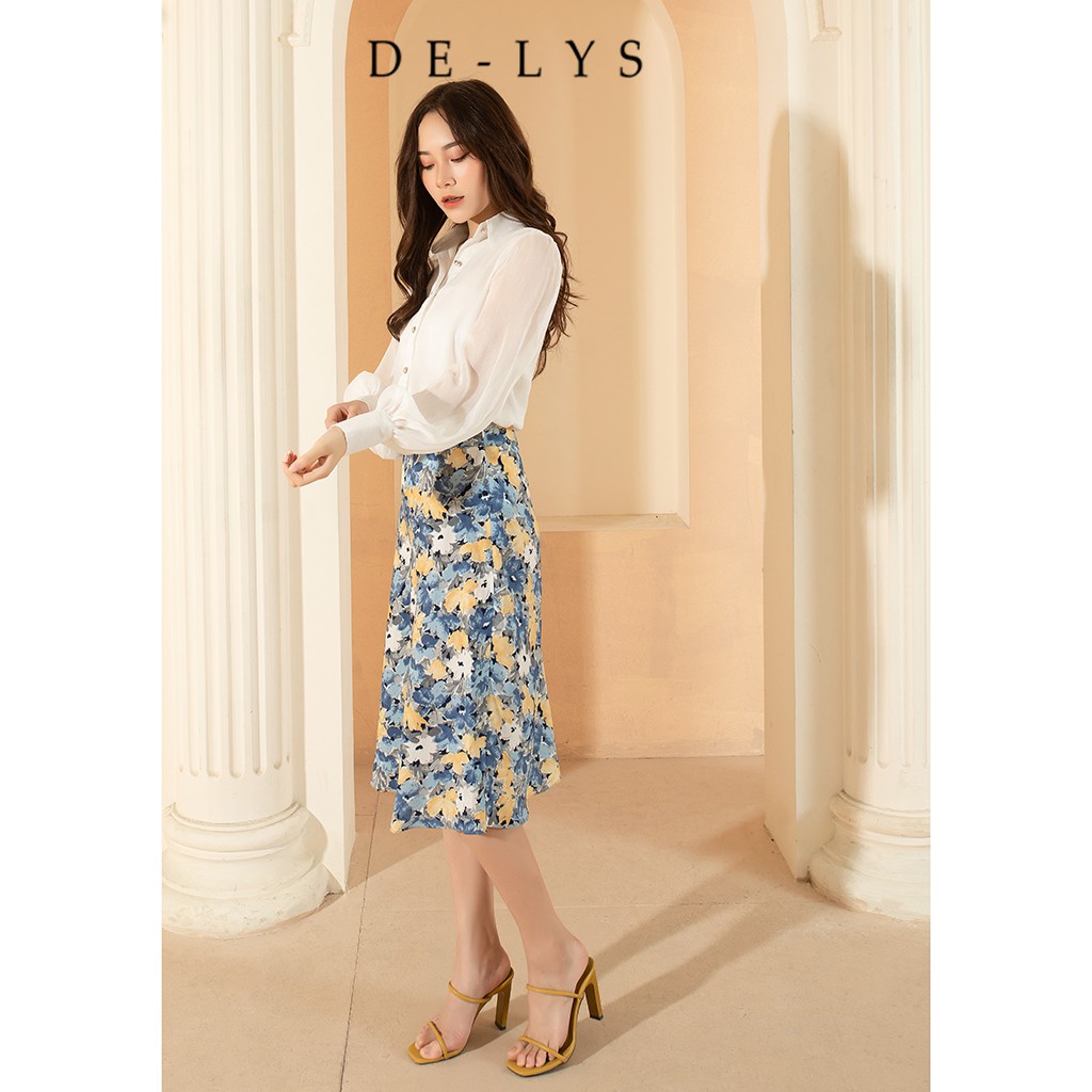 Chân váy chữ a công sở cao cấp Delys chân váy dài chữ a lưng cao họa tiết hoa xanh | BigBuy360 - bigbuy360.vn