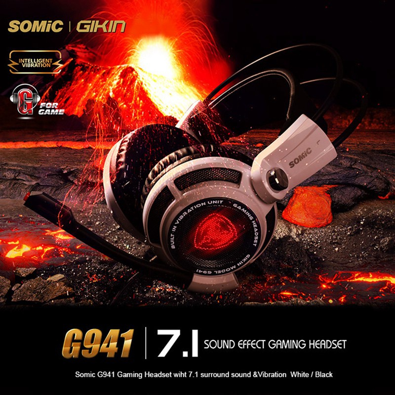 SOMIC G941 Gaming Headset for PS4, PC and Laptop, 7.1 Virtual Surround Sound USB Lightweight over Ear Headphone with Mic,Volume Control,LED(Black)