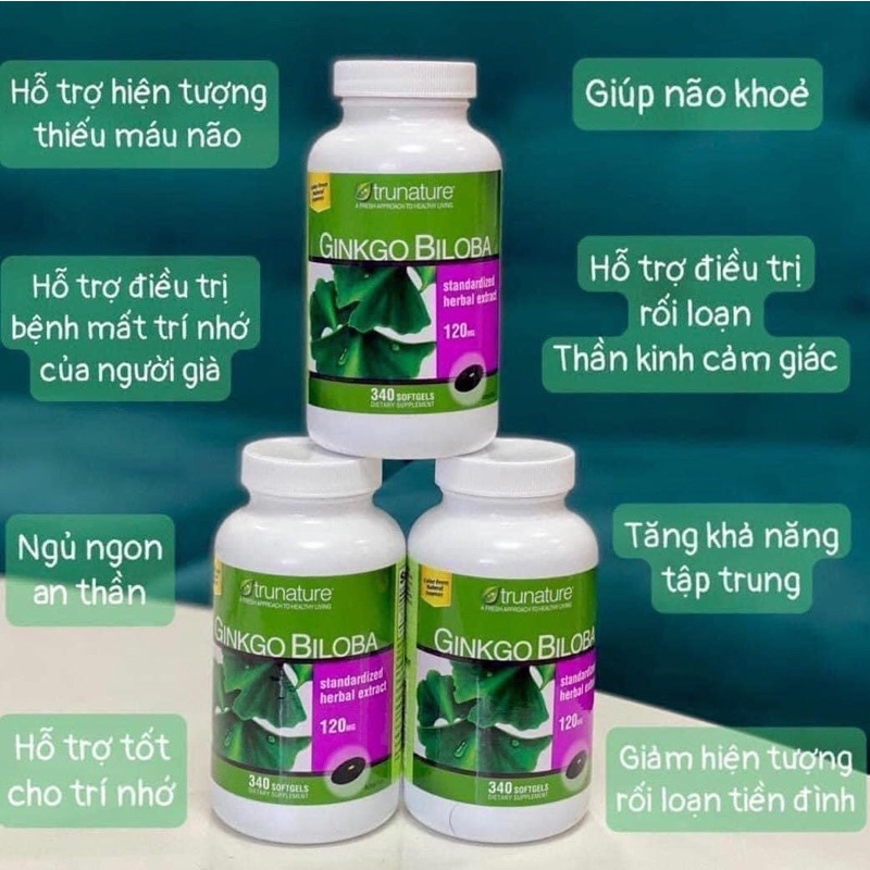 Viên uống bổ não Ginkgo Biloba date2025, 340 viên tăng cường trí nhớ giảm căng thẳng