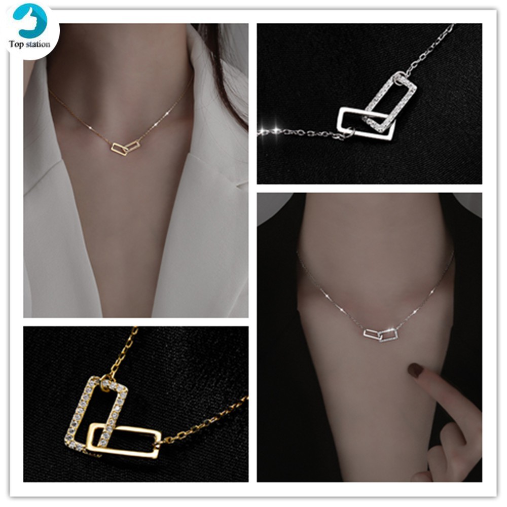 vòng cổ Mạ Vàng / Bạc Mặt Hình Vuông Thiết Kế Đơn Giản Cho Nữ