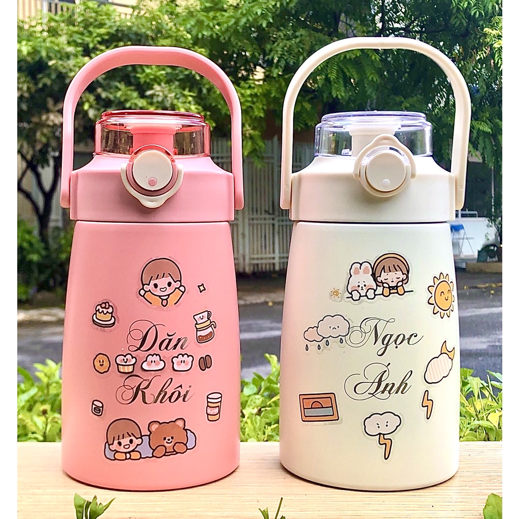 Free khắc - Bình giữ nhiệt, cốc chân không bằng thép không gỉ dung tích 1000ml, khắc tên bình khắc chữ theo yêu