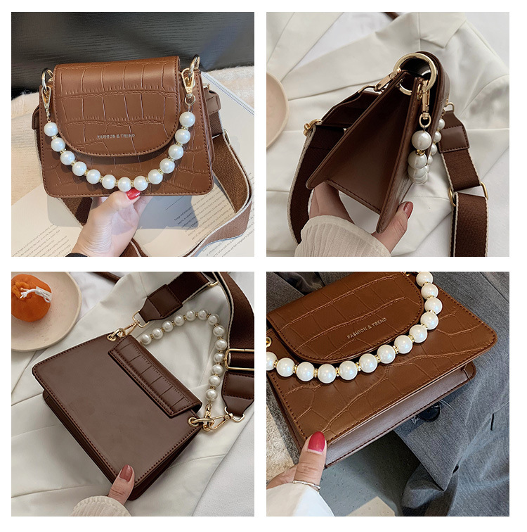 Túi xách messenger Seagloca bằng PU đính đá ngọc trai