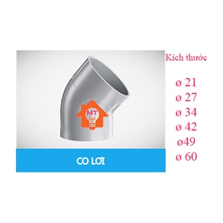 Co lơi, co 45 pvc bình minh 21, 27, 34, 42, 49, 60