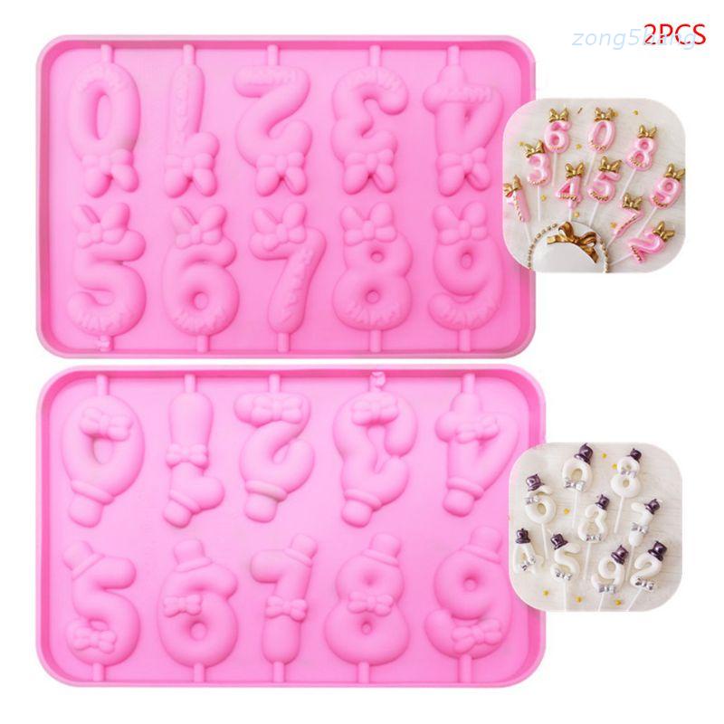 Set 2 Khuôn Silicone Làm Kẹo Mút Hình Số Từ 0-9 Diy