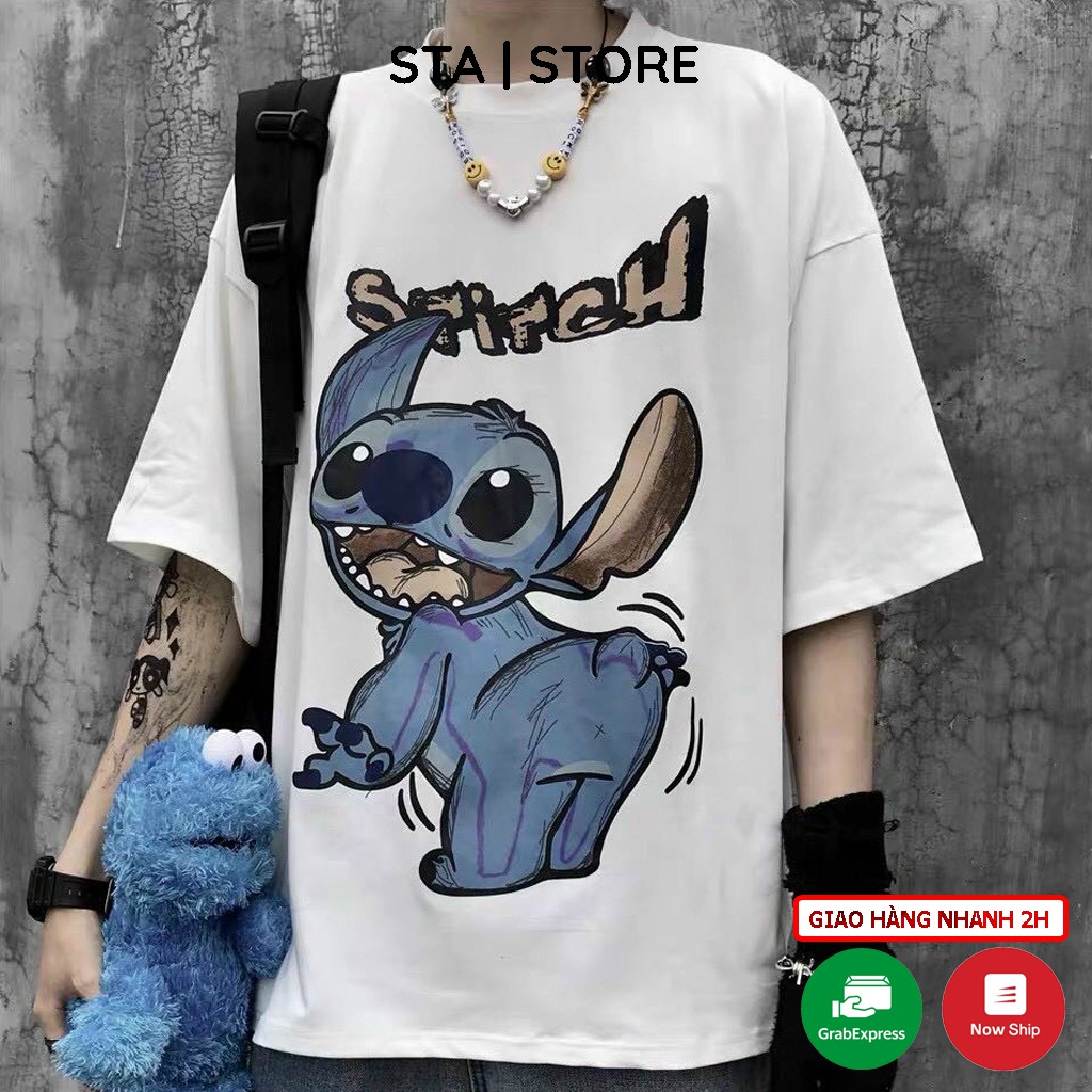 Áo thun nam tay lỡ freesize phông form rộng dáng Unisex mặc cặp, nhóm, lớp in hình stirch | BigBuy360 - bigbuy360.vn