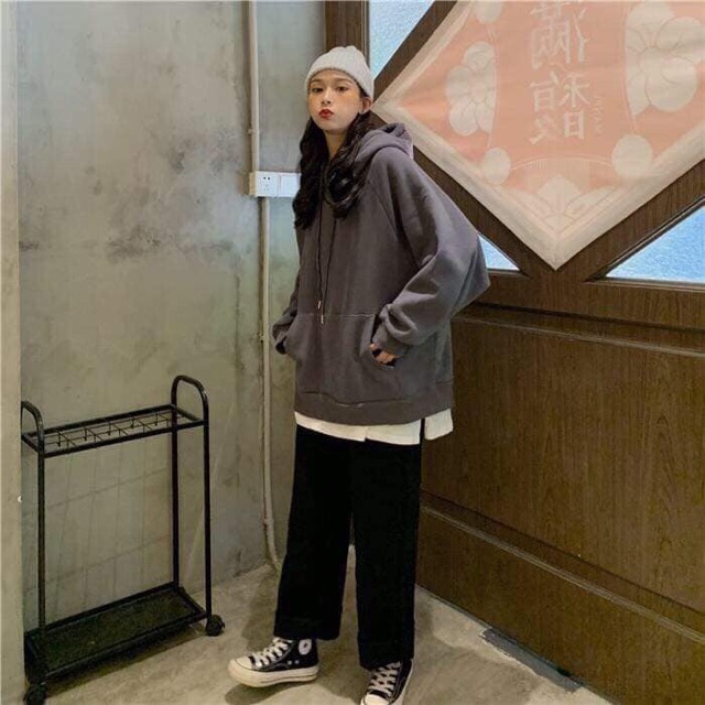 Hoddie nỉ trơn unisex màu xi măng - Khoác nỉ chui đầu có nón xám lông chuột cực xinh ( Ảnh thật + Video ) | BigBuy360 - bigbuy360.vn