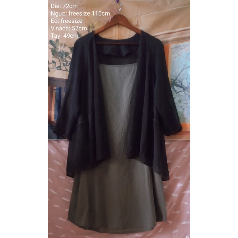 |2hand| Áo khoác voan korea - áo choàng dáng dài họa tiết kẻ xinh xắn | BigBuy360 - bigbuy360.vn