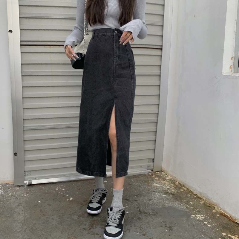 Chân váy jeans dài xẻ tà | BigBuy360 - bigbuy360.vn