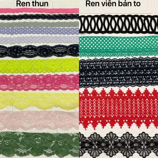 [Phụ liệu may giá rẻ] 1m Ren viền trang trí quần áo, ren chỉ thêu, ren thêu nhiều màu
