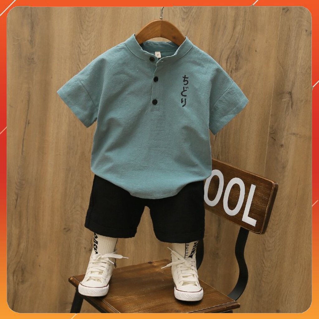 Bộ cộc tay cho bé trai Hàn Quốc Binbon kids, Bộ quần áo thể thao bé trai in Hình Suduku Chất Đũi Xước Cho bé Từ 6-28kg