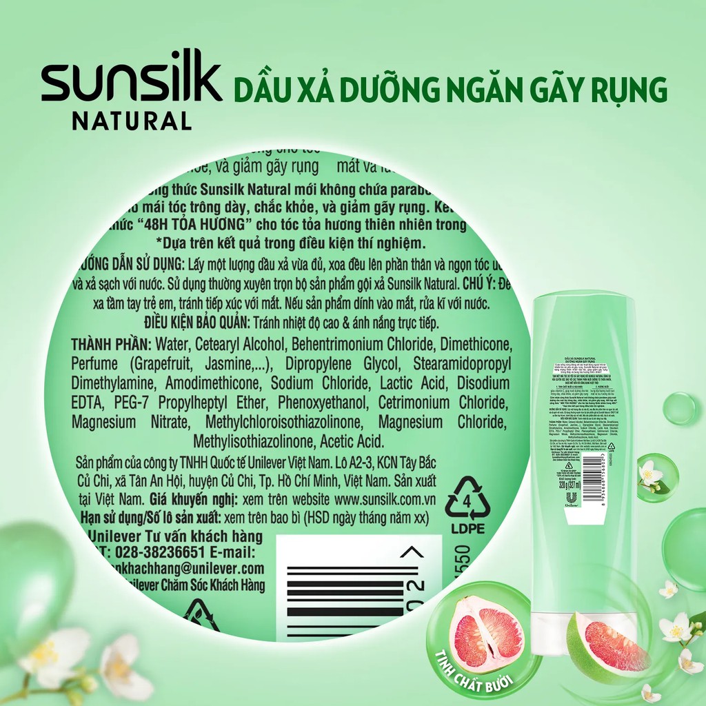 Dầu xả Sunsilk Natural 320g giúp ngăn gãy rụng, tóc suôn mượt với dưỡng chất thiên nhiên