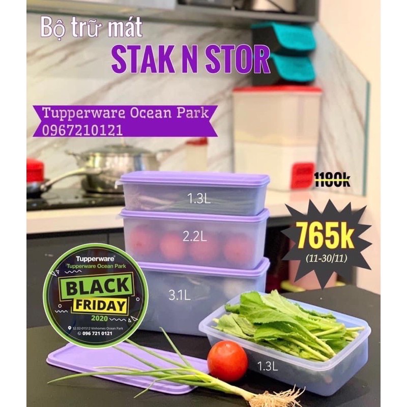 Bộ hộp trữ mát freshia Stak N Stor xanh tupperware