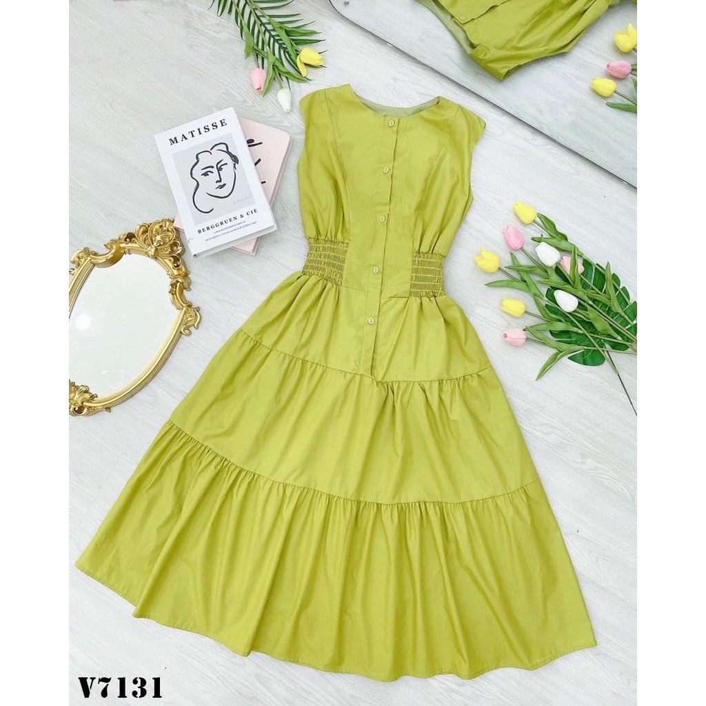 Váy đầm nữ không tay cổ tròn dáng dài thời trang nữ màu hè dễ thương