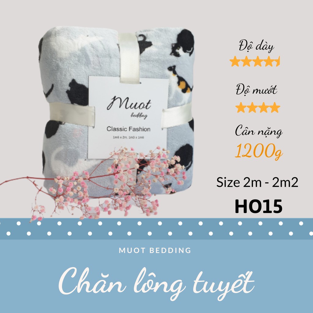 Chăn lông tuyết {Size 2m-2m2} {Freeship} mịn mướt| Chăn ga gối đệm| Chăn gia đình, chăn văn phòng| Mèo xám [HO15]