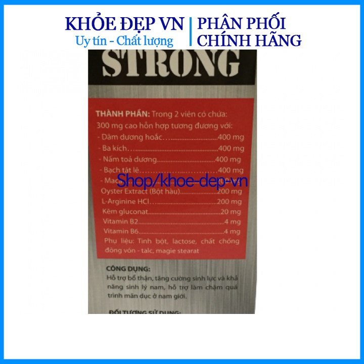 Hàu Biển Strong Oyster Extract - Bổ Thận, Tráng Dương, Tăng Cường Sinh Lý-Hộp 30 Viên