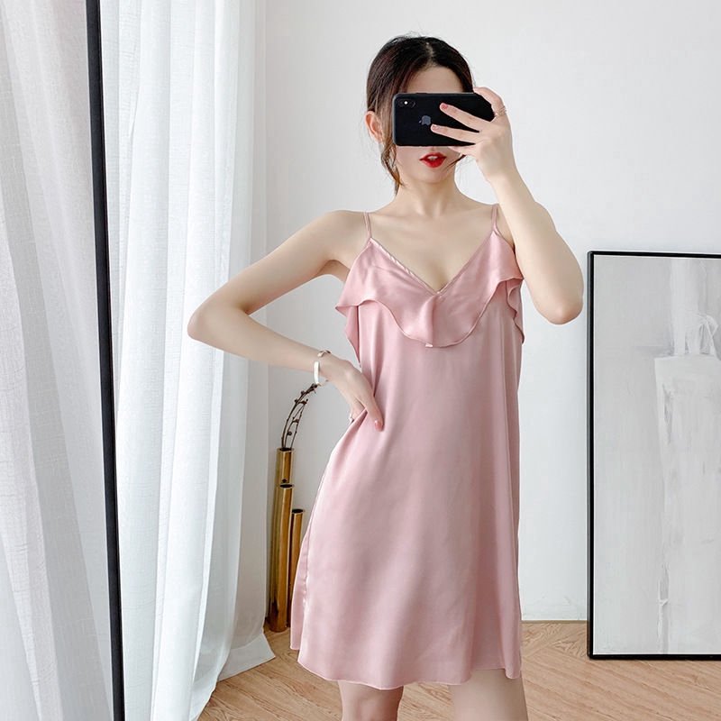 Đầm Ngủ Hai Dây Màu Trơn Gợi Cảm Cho Nữ