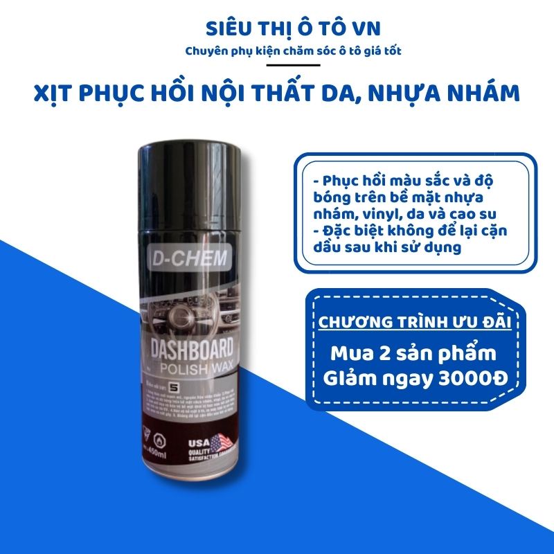Chai Xịt Phục Hồi Nhựa Nhám Và Bảo Dưỡng Đồ Da, Nội Thất Ô Tô Đa Năng (Vỏ Xe, Ghế Da, Áo Da, Giày Da...) D-CHEM - STOTVN