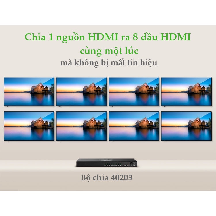 Bộ chia HDMI 1 vào 8 ra hỗ trợ Full HD Ugreen 40203 - Hàng Chính Hãng bảo hành 18 tháng