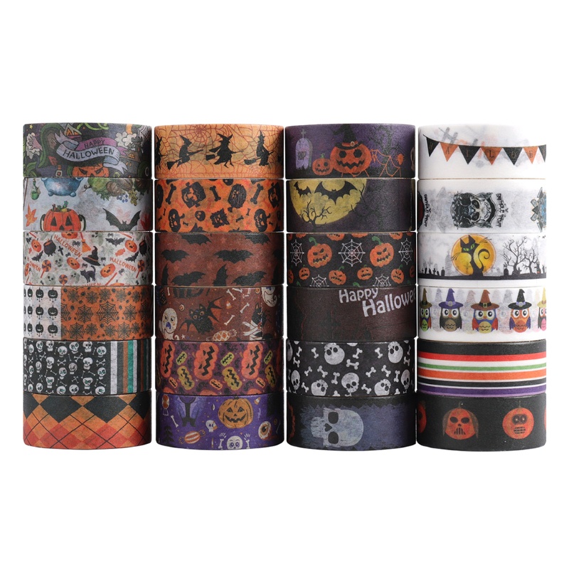 Set 24 Cuộn Băng Dính Washi Họa Tiết Halloween Trang Trí Thủ Công Đa Ứng Dụng