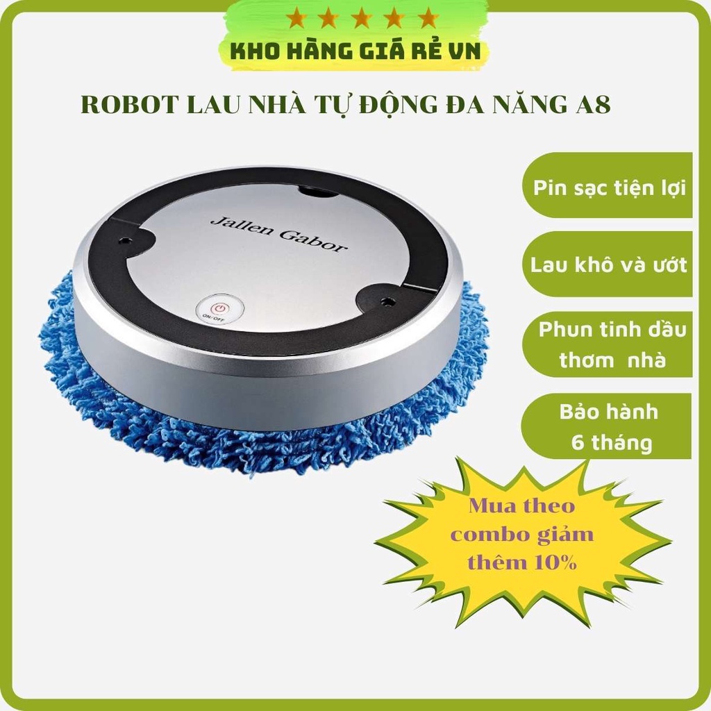 Robot lau nhà tự động, bộ máy lau sàn nhà thông minh 2 tính năng lau khô ướt dùng pin sạc gia dụng nội địa Trung