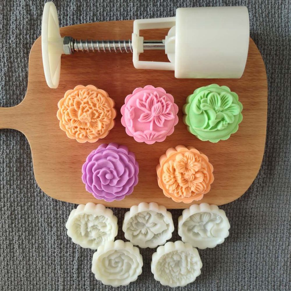 Set khuôn làm bánh trung thu 50g tạo hình 3D chống dính tiện lợi