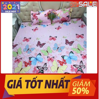 Bộ Drap kèm 2 vỏ gối mẫu bướm hồng giường 2mx2m2