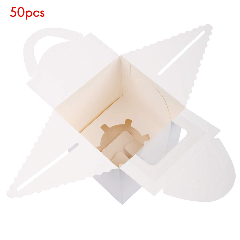 Set 50 Hộp Đựng Bánh Cupcake Màu Trắng Có Cửa Sổ Tiện Dụng
