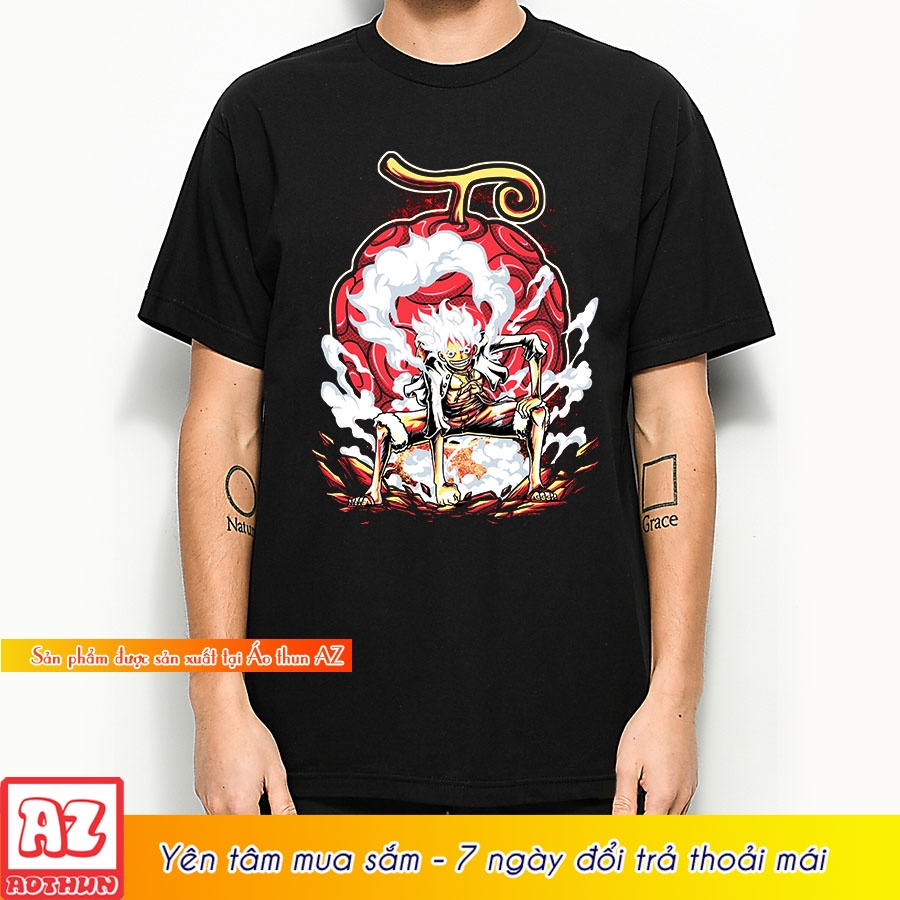 Áo thun one piece in hình luffy gear 5 nika màu đen  - có size trẻ em M3087
